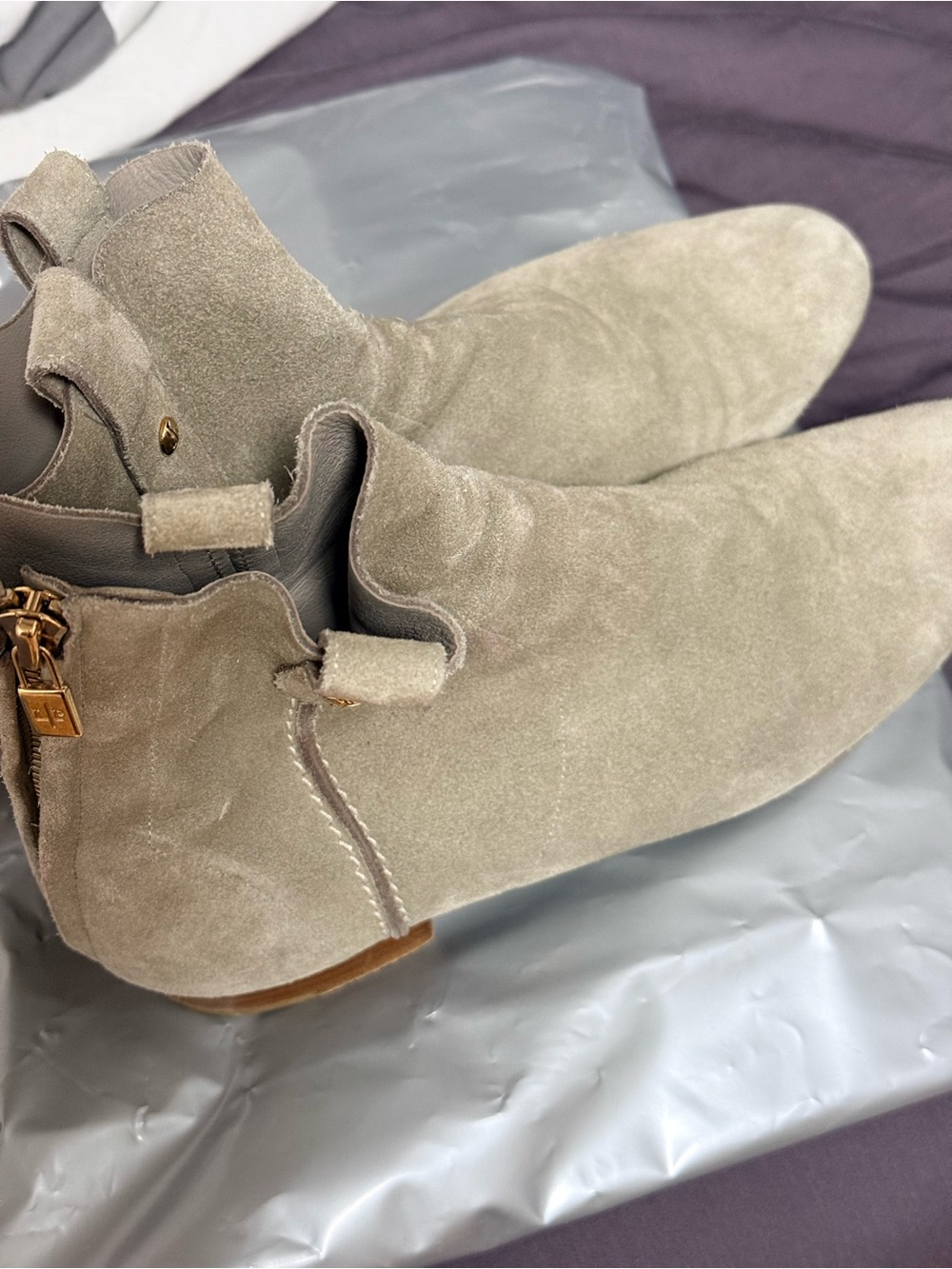 Loro Piana Suede Ankle Booties in Light Beige